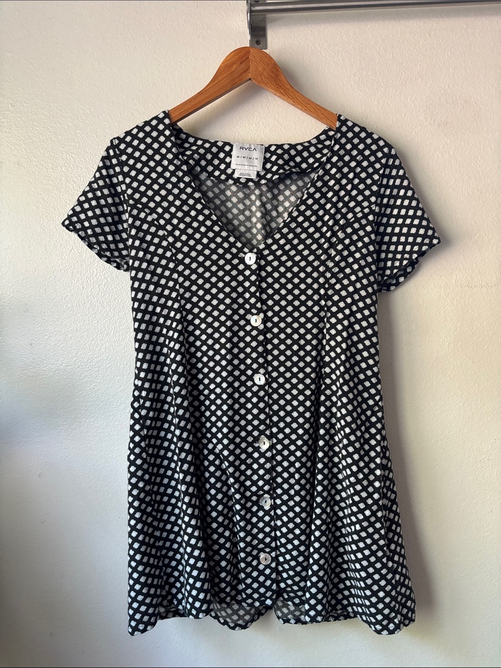 RVCA Understated Dress in Black & White Dot - Medium